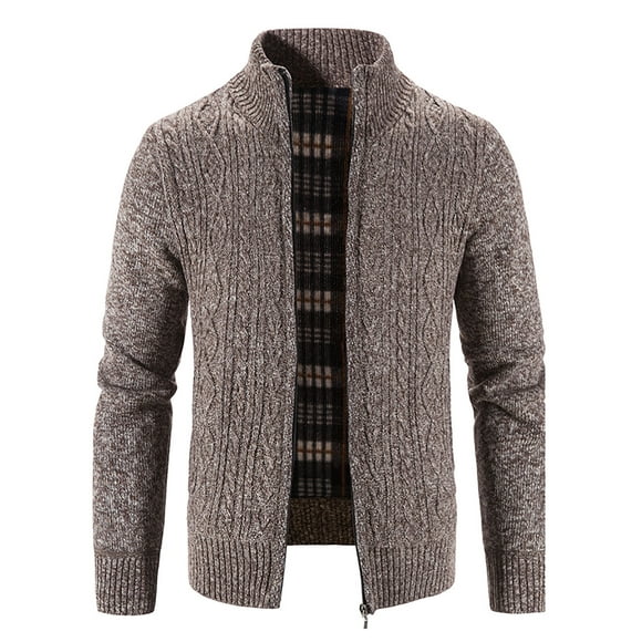 jovati Mens Zip Up Pull Mens Zip Up Tricot Cardigan Épais Pull Stand Col Polaire Doublé Chaud