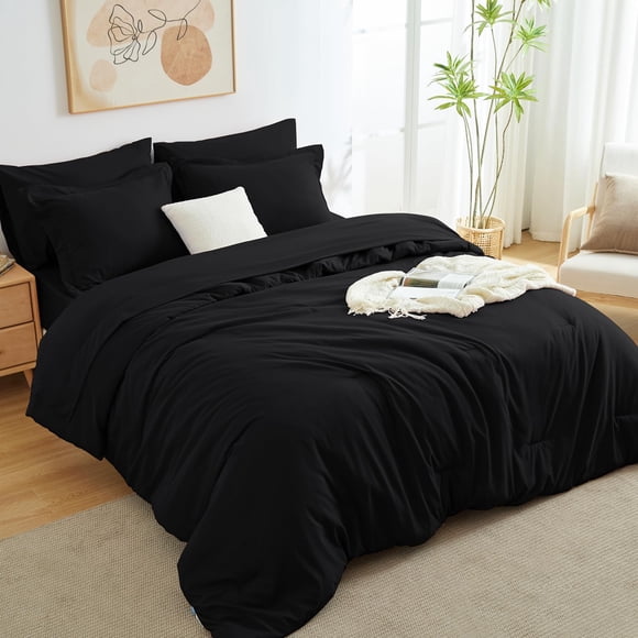 Juego de edredón CozyLux King Black de 7 piezas para cama en una bolsa