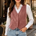 thumbnail image 4 of Women's Faux Suede Sleeveless Vest V Neck Button Down Business Casual Waistcoat Retro Layering Tank Jacket for Daily office Wear Pink, 4 of 9