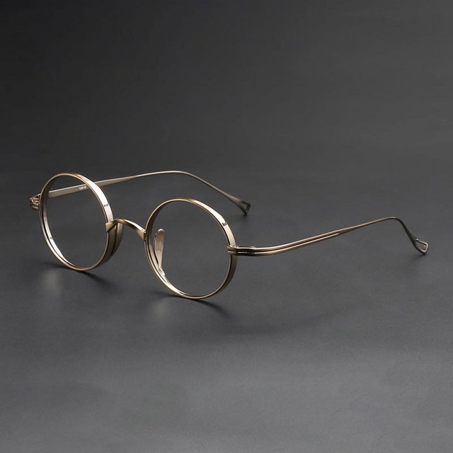 Montures de Lunettes en Titane Pur Rétro Petit Visage Montures en Titane Rondes Montures de Lunettes pour Haute Myopie