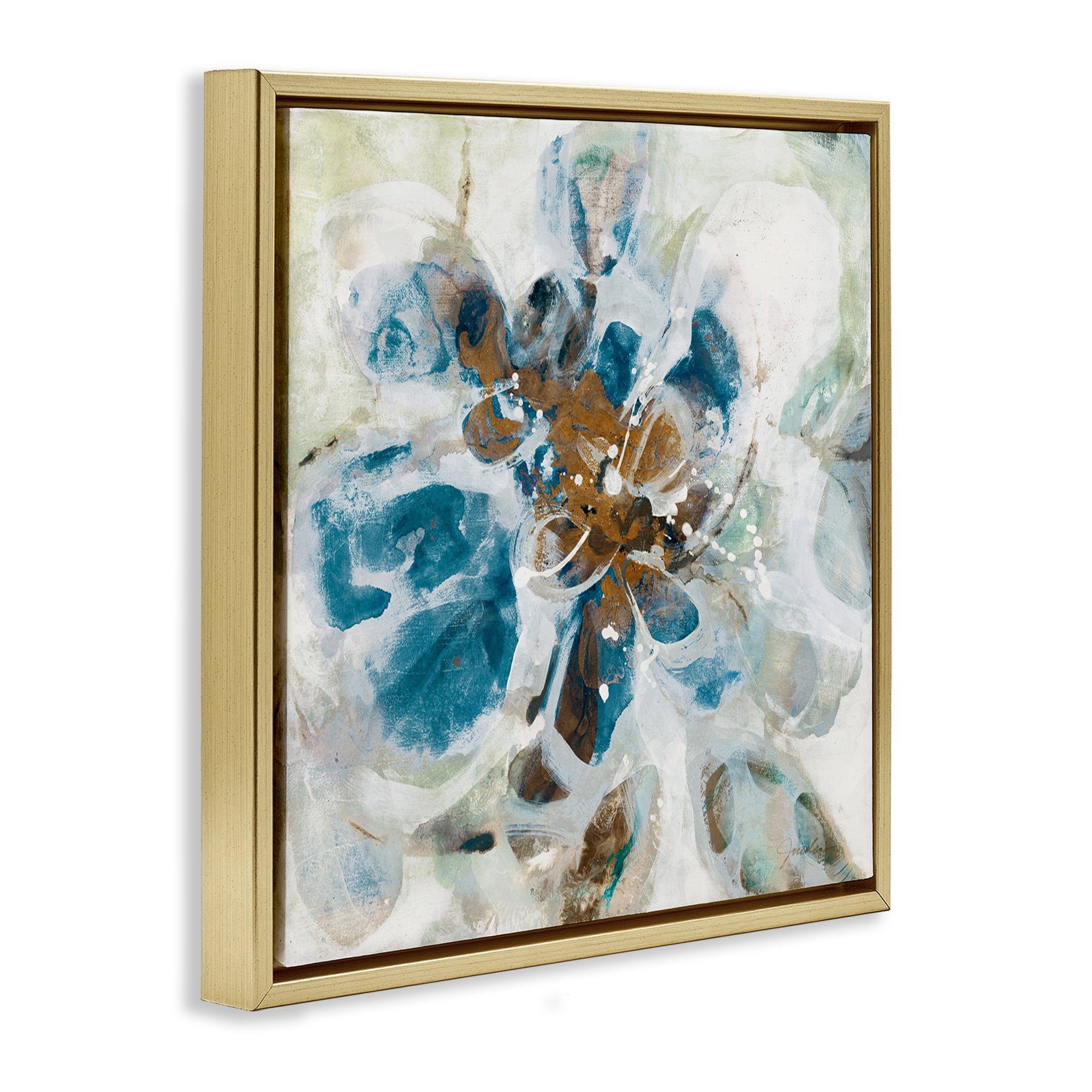 Stupell Industries Distorted Splatter Abstraction Abstract Painting Gold Floater Framed Canvas Art Print Wall Art, 25 x 25