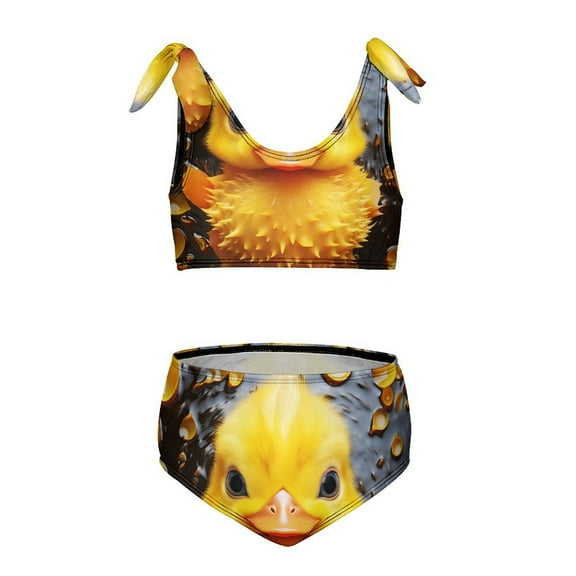 Q-version Funny Little Yellow Duck Girls' beach sports two-piece swimsuit set