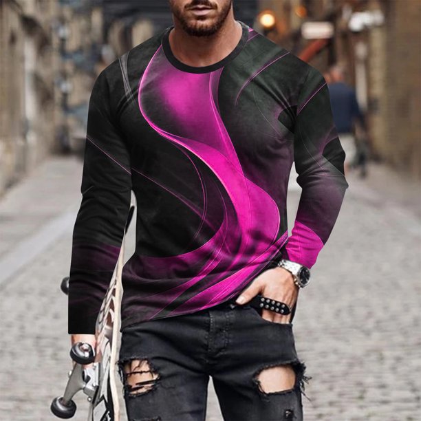 Blusas y camisas de manga larga con cuello redondo para hombre, blusa informal de manga larga con cuello redondo y estampado.