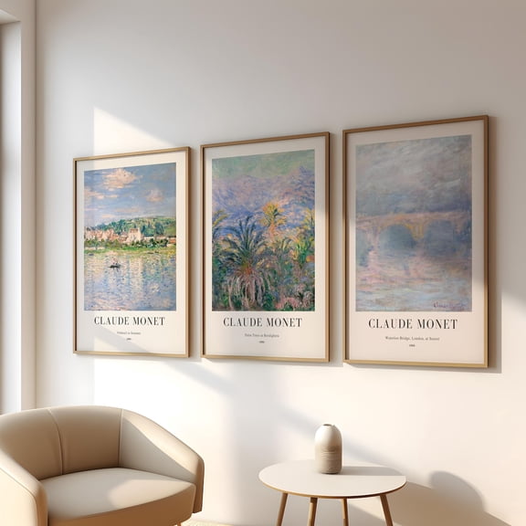 Monet Print Antique Landscape Gallery Wall Art Set 3 Unframed Paper Print 8x12