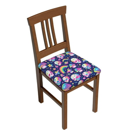 

JUNZAN Skull mushroom rainbow space Print Dining Chair Seat Covers Stretch Fitted Dining Room Upholstered Chair Seat Cushion Cover