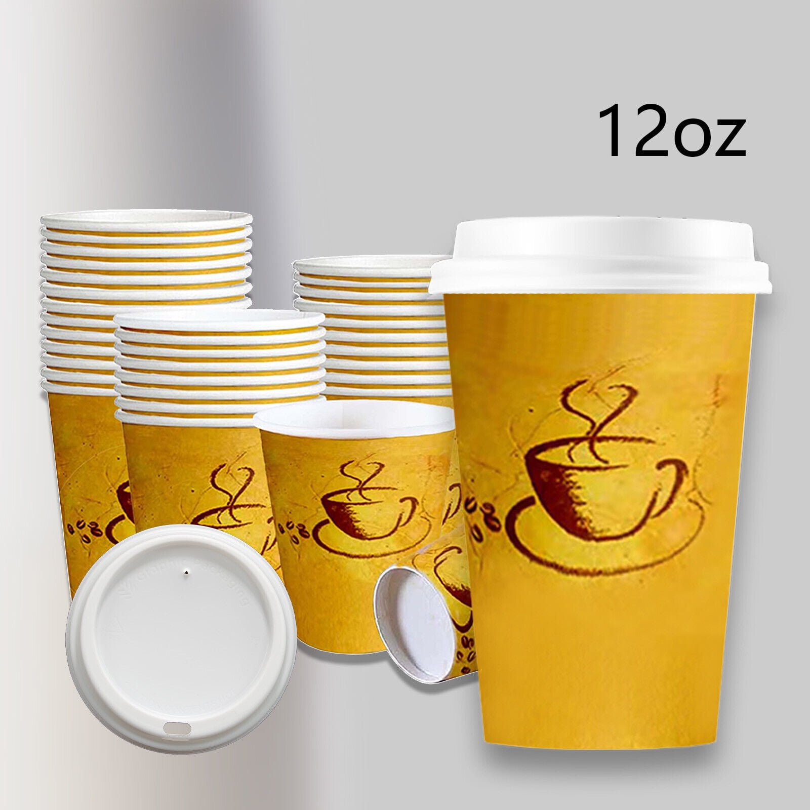12 Oz Disposable Paper Coffee Cups With Lids Brown Hot Drinking Cups