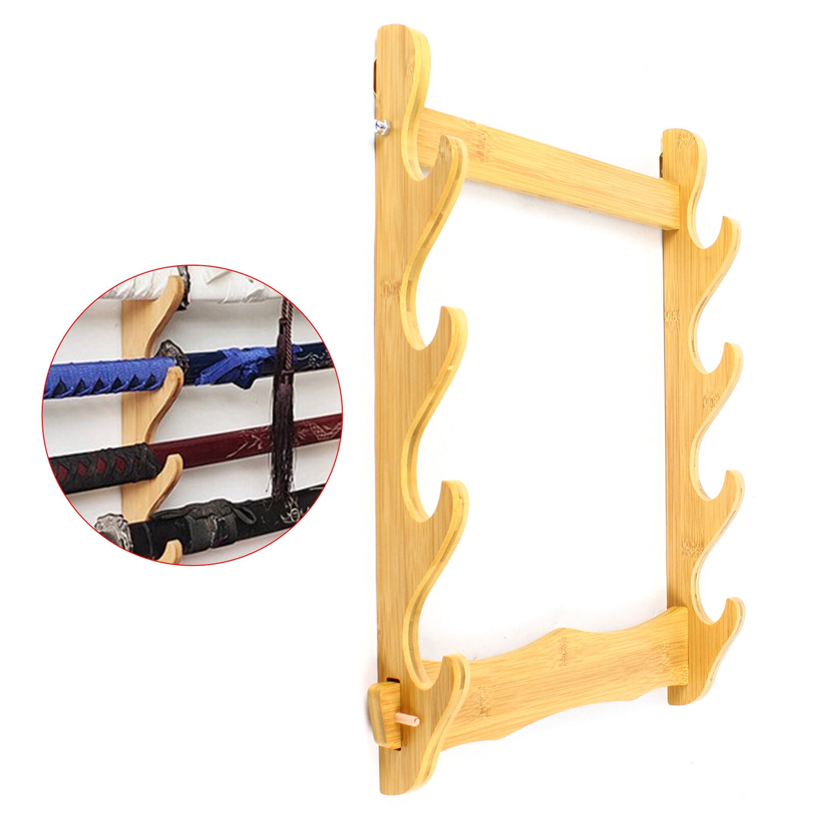 Wall Mounted Sword Storage Holder, 4 Tiers Wooden Display Stand for Katana, Flutes, Fishing Rods
