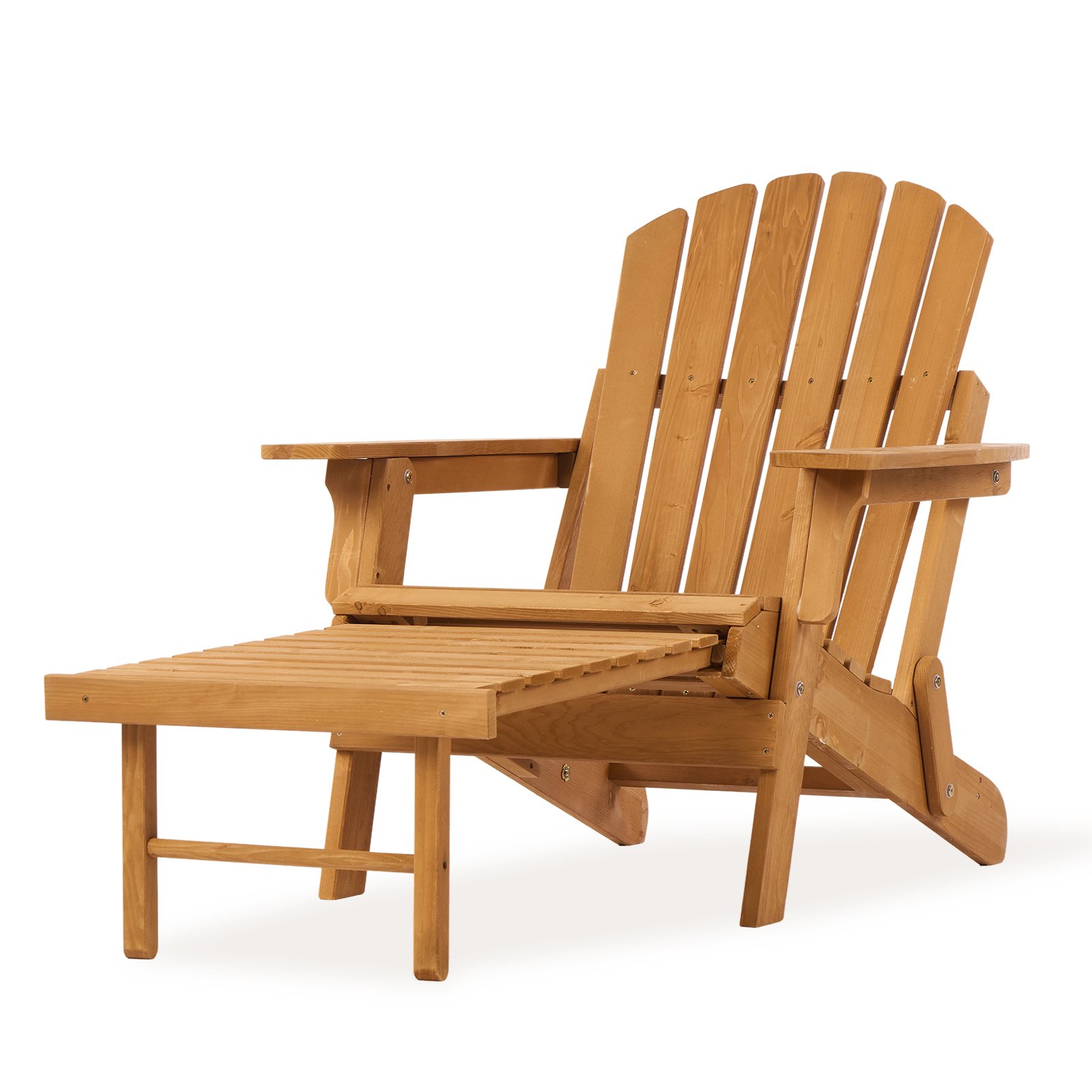 Easy4Home Larger Wooden Adirondack Chair Folding Patio Chair with Retractable Ottoman, Light Brown
