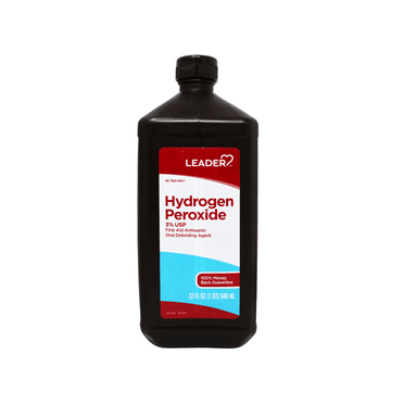 Leader Hydrogen Peroxide 3% USP Solution, First Aid Antiseptic, Oral Debriding Agent, 32 Fluid Ounces (1QT) 946 ML