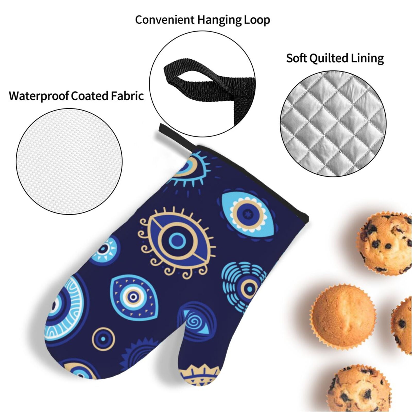 Magic Evil Eyes 4Pcs Oven Mitts and Pot Holders Sets Oven Kitchen Gloves Hot Pads for Cooking BBQ Baking Grilling