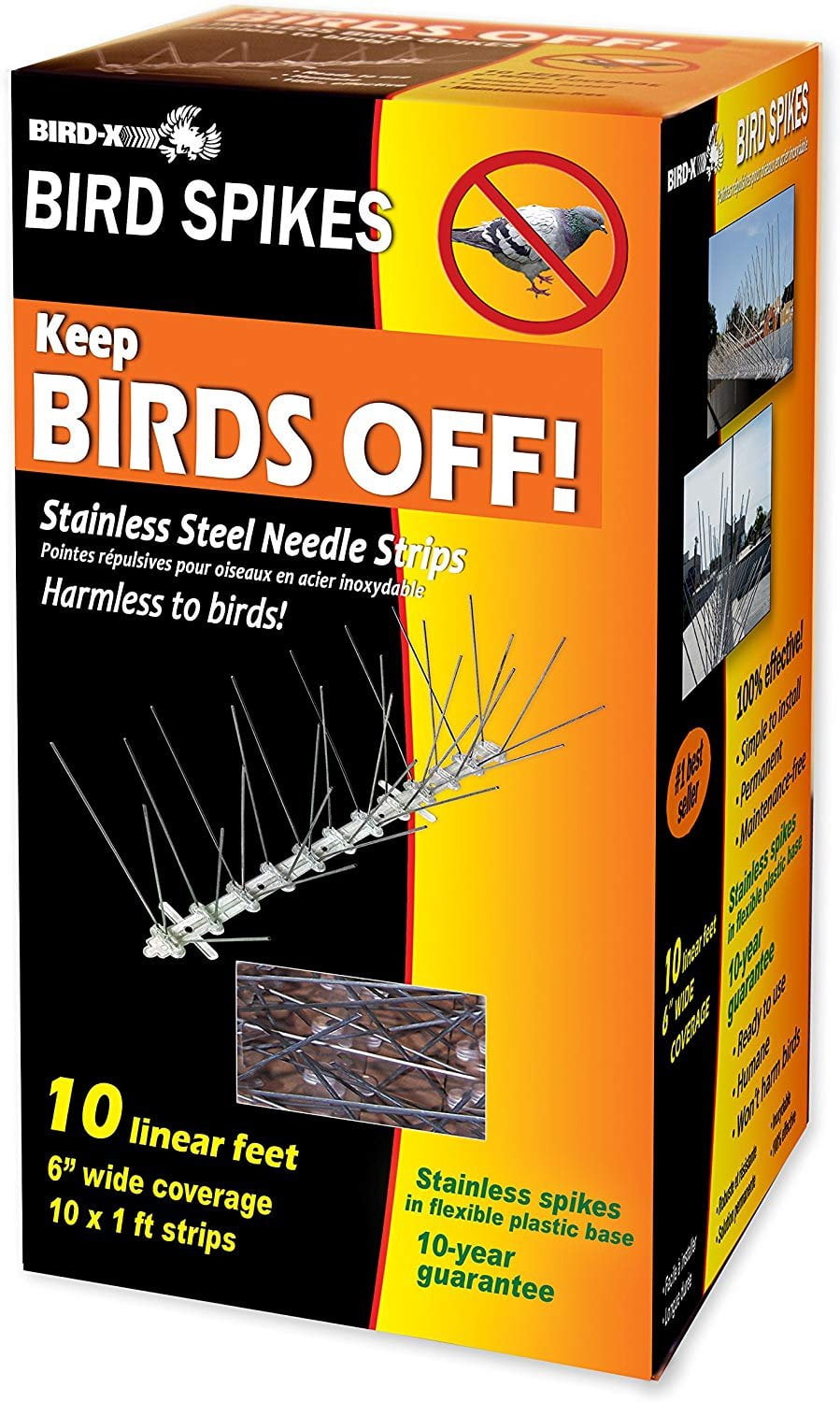 Bird-X Inc Stainless Steel Bird Spikes Kit - Bird Deterrent - Covers 10 Feet — Residential Use, Standard Application