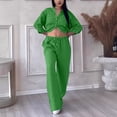 thumbnail image 4 of UVEASISHA Cotton Linen 2 Piece Outfits for Women Long Sleeve Matching Sets Solid Casual Button Down Shirts and Drawstring Wide Leg Pants Set Green XXXL, 4 of 7