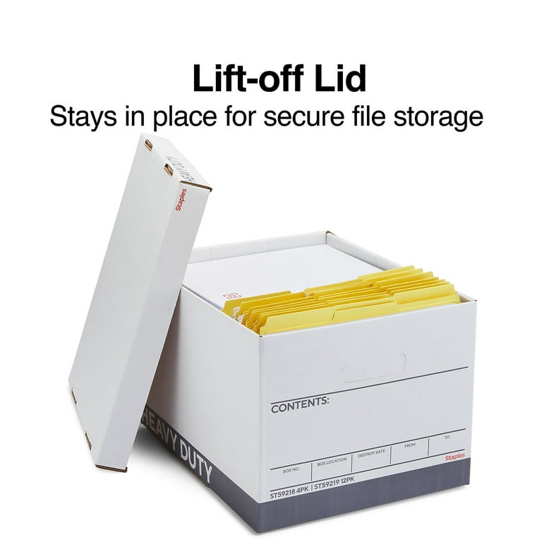 Staples Basic-Duty File Box, Lift Off Lid, Letter/Legal, White/Black,  10/Pack (TR59208)