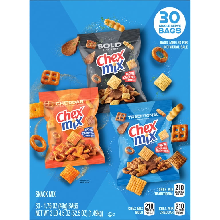 Chex Mix, Snack Mix Variety Pack, Savory Cheddar Party Blend, 52.5