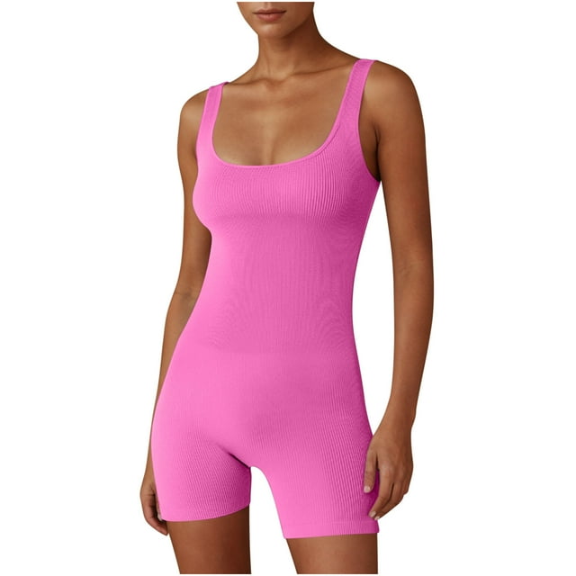 aidice Justaucorps Athlétiques pour Femmes Été Col Carré Sans Manches Shorts de Yoga Extensibles