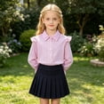 thumbnail image 6 of Povozer Back To School Clothes For Boys Girls Shirts Puff Long Sleeve Cute Lace Shirts For Elegant School Casual Button Down Blouse,Size 5-6 Years,Pink, 6 of 7