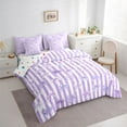 thumbnail image 3 of Feelyou Bowknot Ribbon Bedding Comforter Set 7pcs, Purple Stripes Lines King Bedding Sets, 3 of 8
