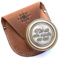 Brass Compass Not All Who Wander are Lost Engraved Pirates Compass Magnetic Navigation Instrument with Leather Case