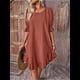 thumbnail image 5 of Vestido Corto Holgado con Mangas Abullonadas, Bajo con Volantes, Cuello Redondo y Fruncido, Bordado en Rojo M, 5 of 10