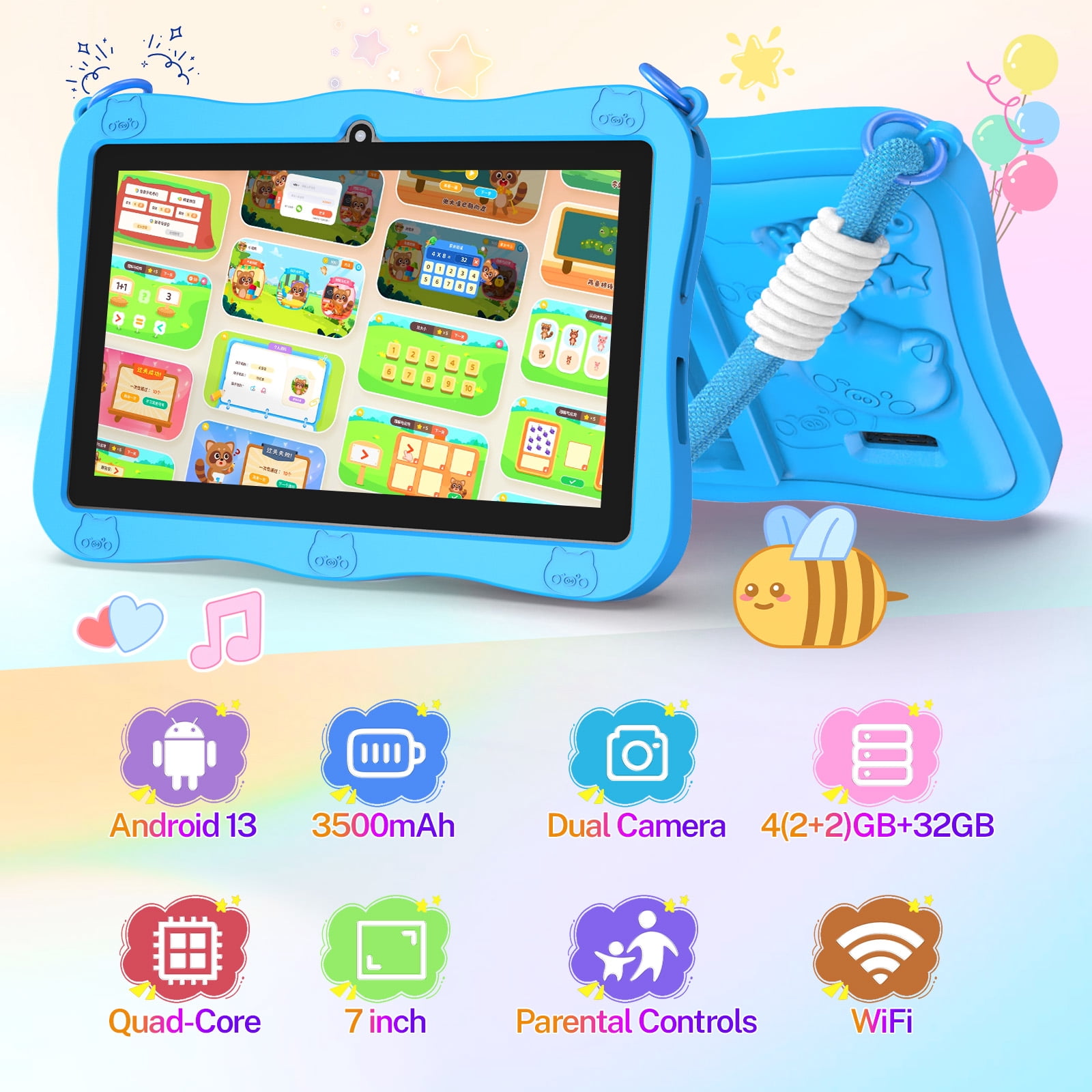 FITIFUN Kids Tablet 7 inch Android 13, Pink, 4GB RAM, 32GB ROM