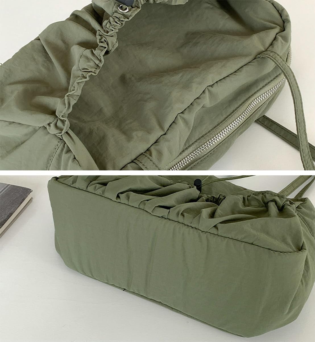 Zhengup Nylon Hobo Bag for Women Shoulder Bag Purse Large Capacity Totes Handbag Drawstring Pleated Top Handle Bag
