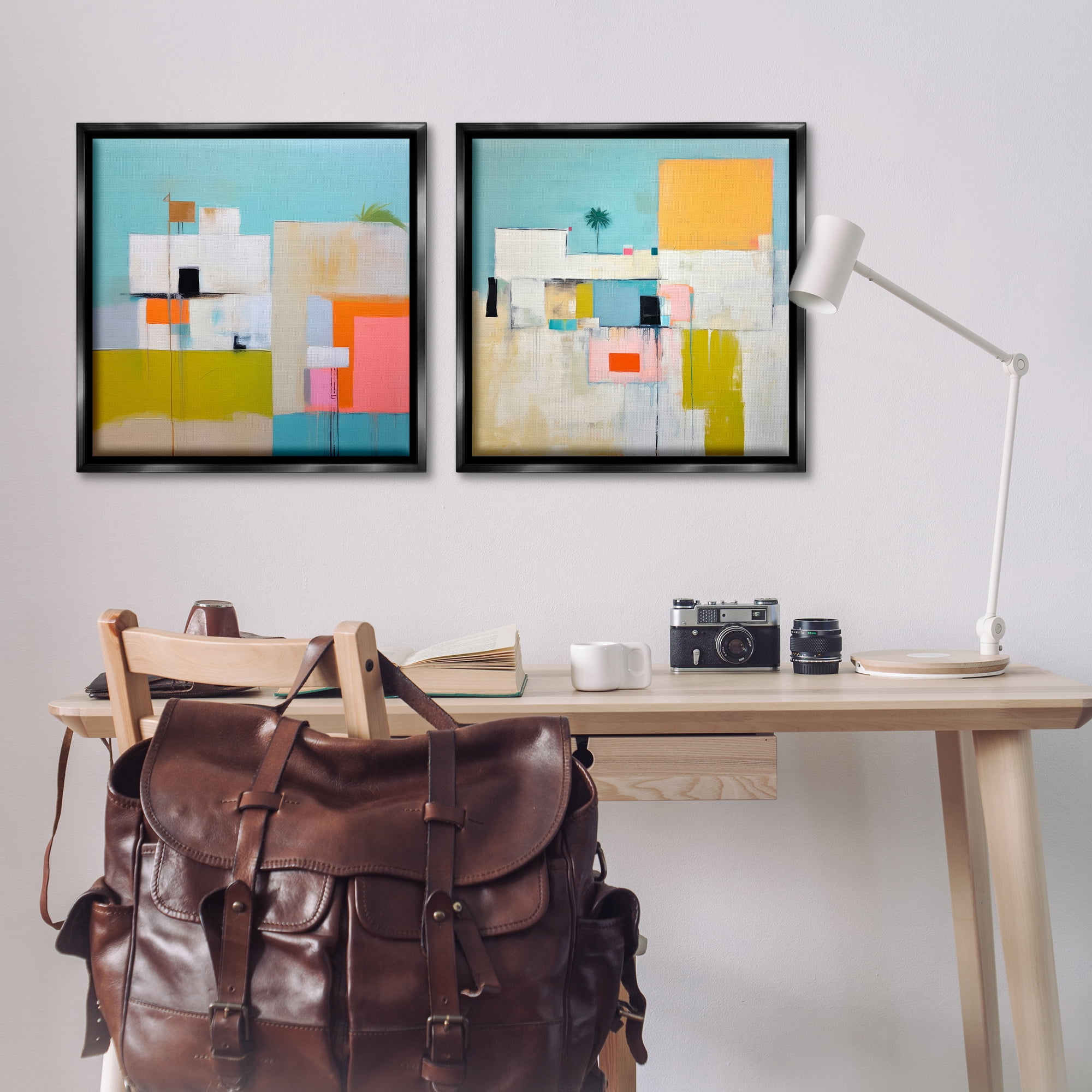 Stupell Industries Abstract Square Block Apartment Buildings & Architecture Painting Black Floater Framed Canvas Art Print Wall Art, 25 x 25, Set of 2