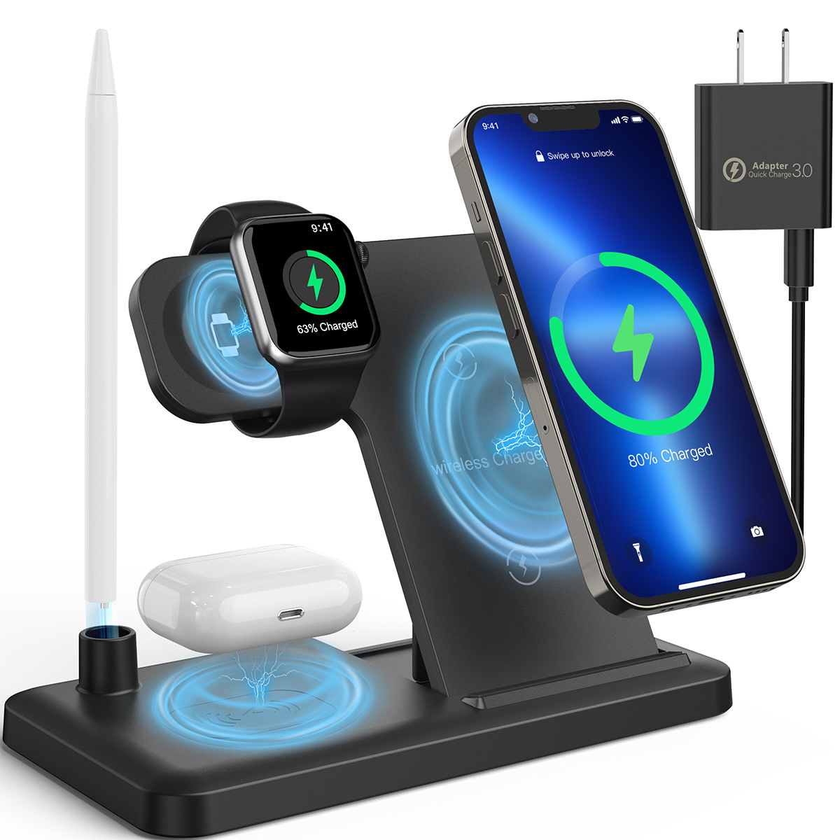 Buy 4 In 1 Wireless Charger Fast Wireless Charging Station 18W Charger 