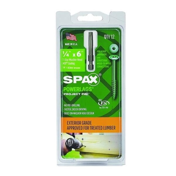 PrimeSource Powerlag Wood Screw - General Use - 1/4 x 6 In, Multicolor