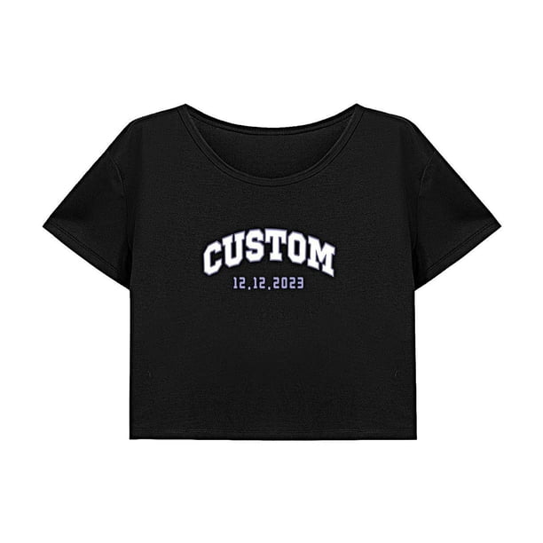 Camiseta corta con cuello redondo para mujer, ropa de calle femenina elegante para acampar en la playa SG