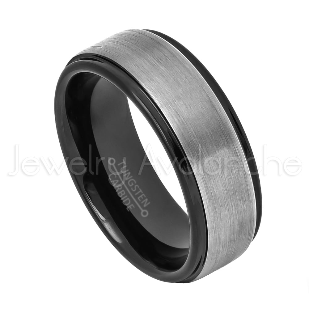 2Tone Brushed Tungsten Ring 8mm Black IP Comfort Fit Tungsten