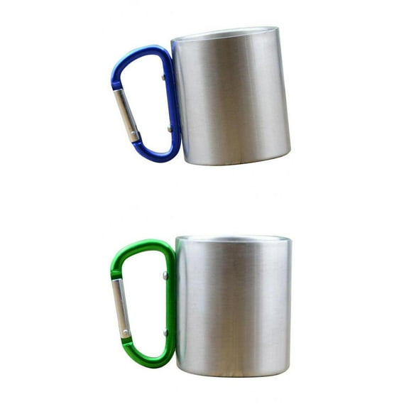Set of 2 Camping Mug Carabiner Lock Metal Travel Cups 300ml