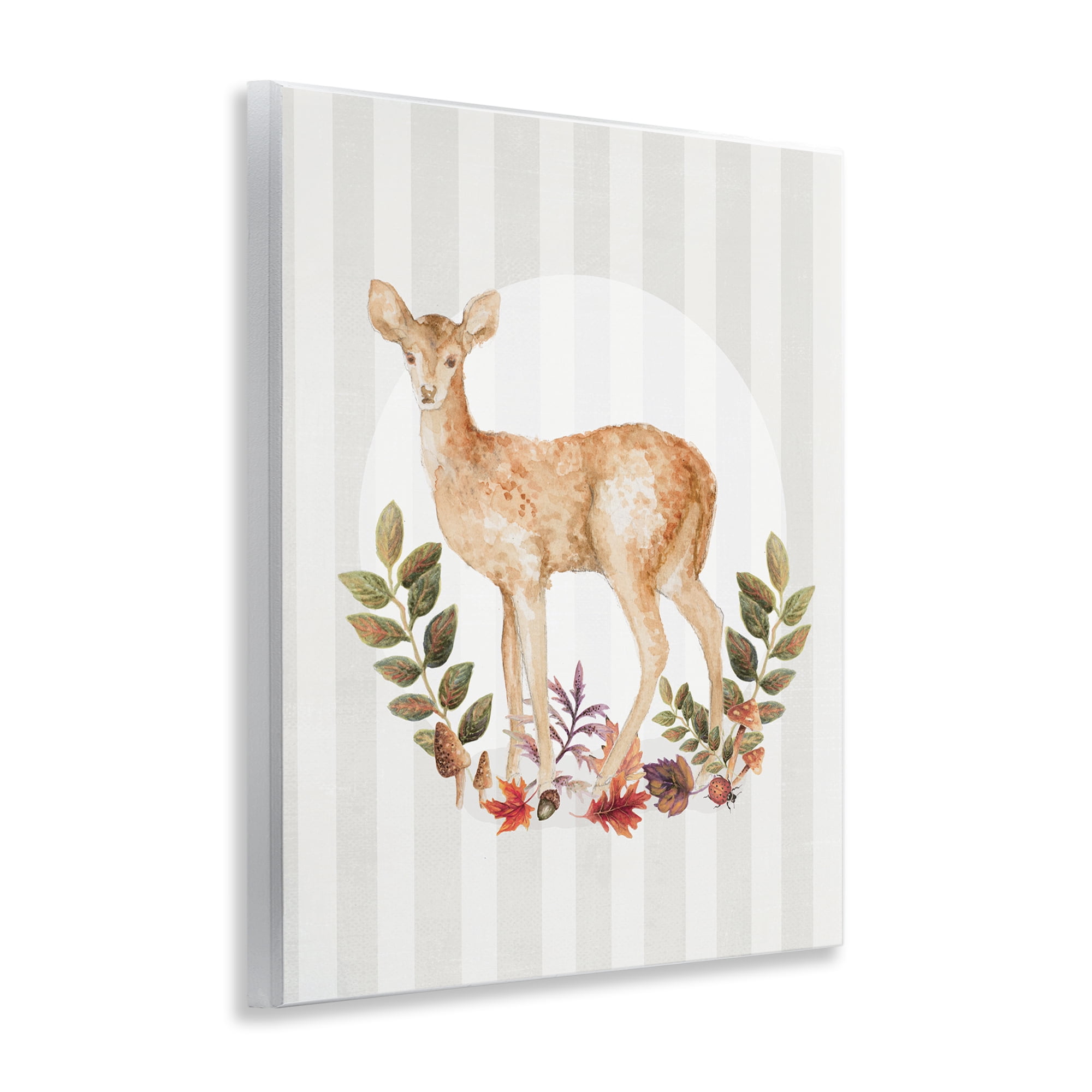 Stupell Industries Forest Fawn on Stripes Animals & Insects Painting Unframed Art Print Wall Art, 11 x 14