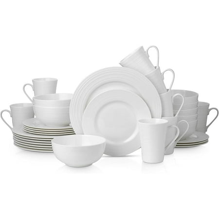 

ZCYH Lain Bone China Basket Weave Embossed Round 16 Piece Dinnerware Set White