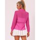 thumbnail image 3 of Top transparentes de malla para mujer con cuello en punta y manga larga con botones Rosa Caliente M, 3 of 5
