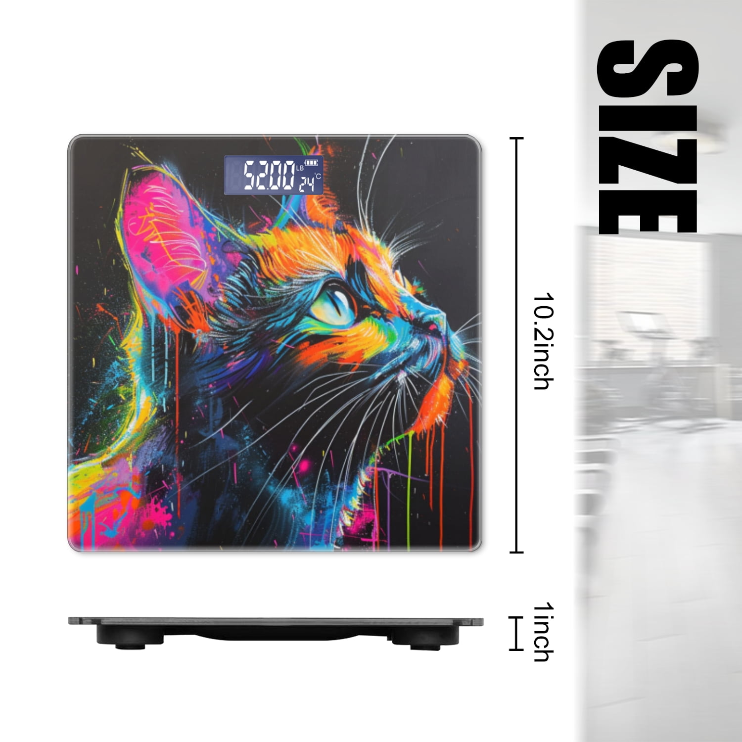 Bathroom Scale, Highly Accurate Digital Body Scale,Precisely Measures Weight up to 400 lbs-Painting Of Cat In The Style Of Neon Lights With Dark Background