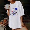 thumbnail image 2 of Moda Mujer Damas Cayó Hombro Mangas Impresión suelta Manga corta Top Pullover Tops Pompotops hfajkhk141436, 2 of 9