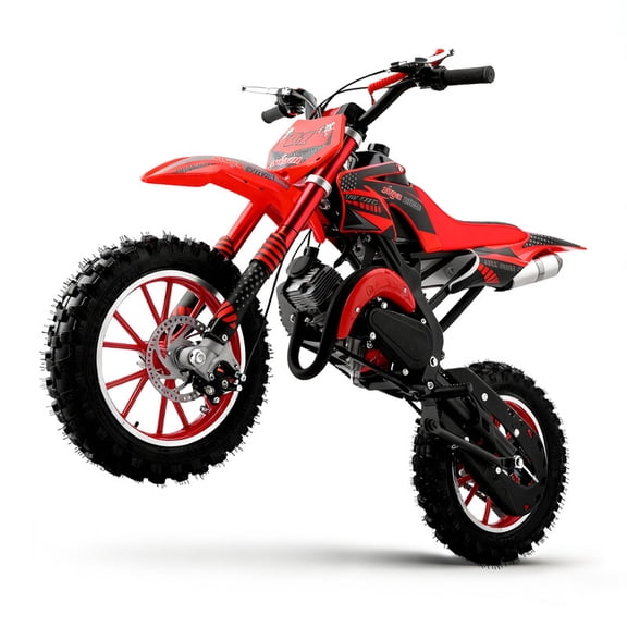 Kids Dirt Bike,2-Stroke Gas Dirt Bike,Red,CPC Listed 50cc Dirt Bike with Front Rear Disc Brakes,10In Off-Road Tires,Shock Absorption,Seat Height 23.6in,Max Speed 40Mph