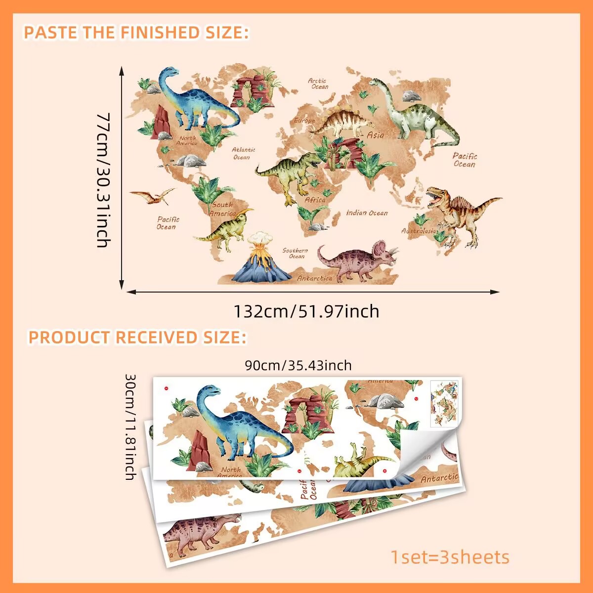 Cartoon animal decals, dinosaur map wall stickers, dinosaur stickers, map posters,Living Room DIY transparent stickers Peel and Stick Removable Home Decor Bedroom Sofa TV Wall Art Decoration