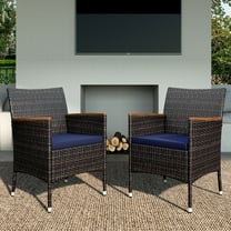 MF Studio 2 Pieces Outdoor Rattan Dining Chairs, All Weather PE Rattan Wicker Chairs with Cushion and Wooden Armrest