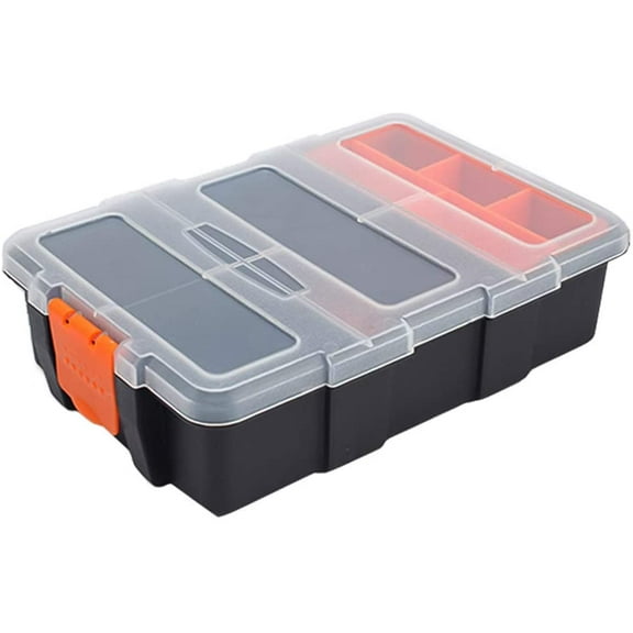 ABPETE Small Tool Parts Box, Plastic Tool Storage Case, Home Hardware Organizer with Removable Dividers, Small Toolbox for Nails, Screws, Nuts and Bolts, 10-Compartment
