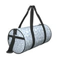 thumbnail image 3 of Xecao Gray White Floral print Round Travel Duffel Bag is a foldable gym bag with an inner pocket, perfect for travel sports, 3 of 8