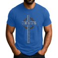 thumbnail image 2 of Men's Crew Neck Short-Sleeve T-Shirt With Crown & Letter Print Casual Daily Wear Soft Breathable Fabric Spring & Summer Basic Tops,Blue,XXL, 2 of 4