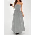 thumbnail image 2 of Women Striped Strapless Sleeveless Flowy Summer Casual Tube Maxi Long Dress with Pockets Grey S, 2 of 4