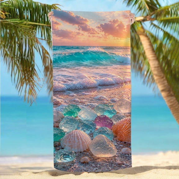RKSupls Sea Glass Shells Beach  Quickly Absorb Moisture Beach Towel, Ultra-Soft Microfiber Machine Washable Ideal for Bathroom beach yoga