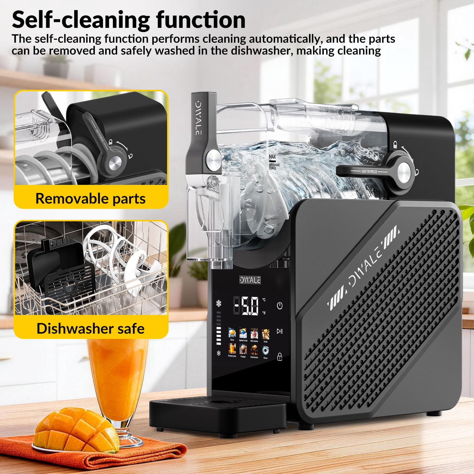 88oz Slushy Machine, 7-in-1 Slushy Machine for Home,Frozen Drink & Ice Cream Maker with LED Display,No Ice Needed,Auto Clean, Quiet-Color Screen Model