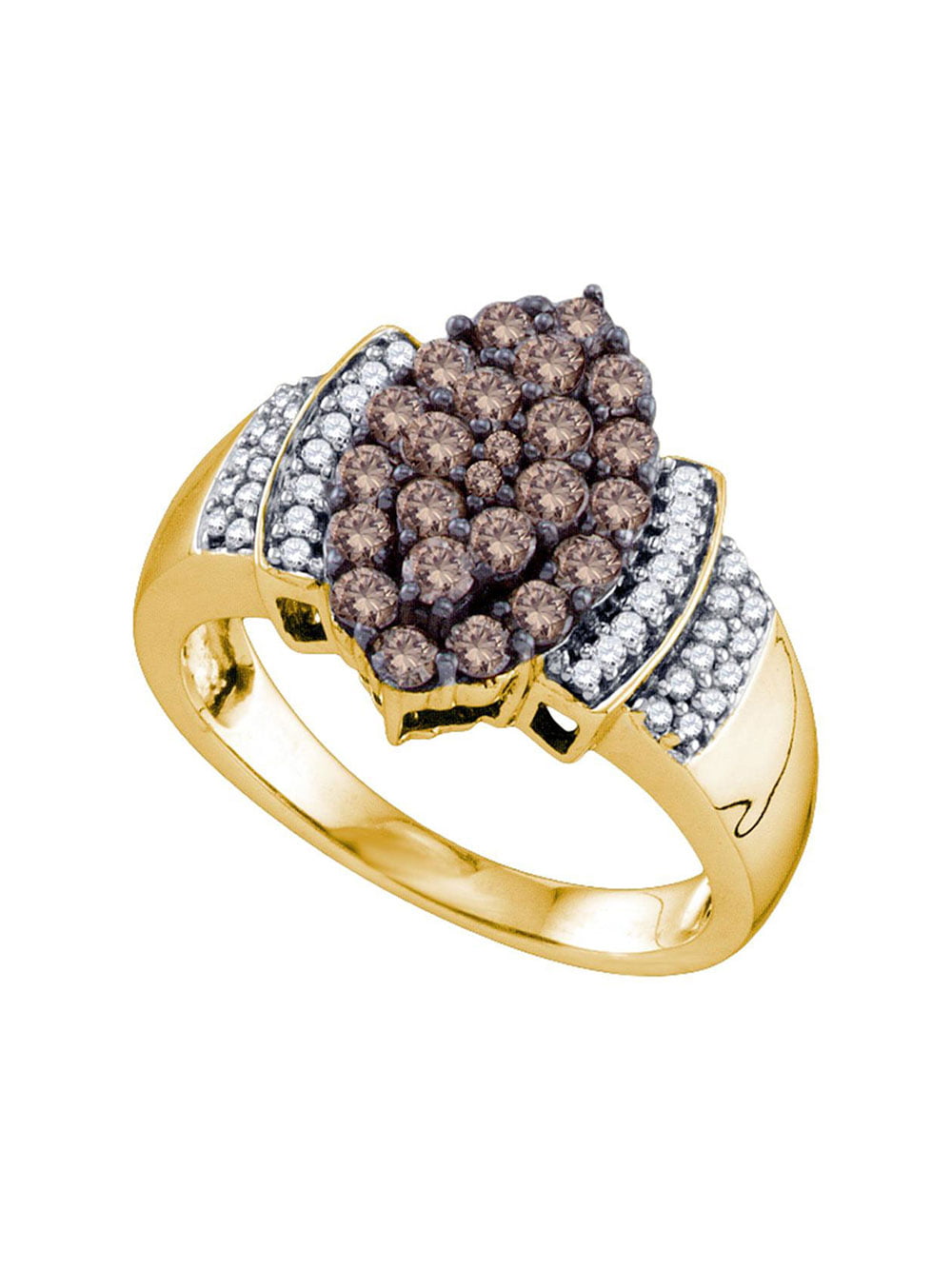 10k Yellow Gold Brown Diamond Fashion Ring Chocolate Band Round Single Row Style Fancy 1/5 ctw 
