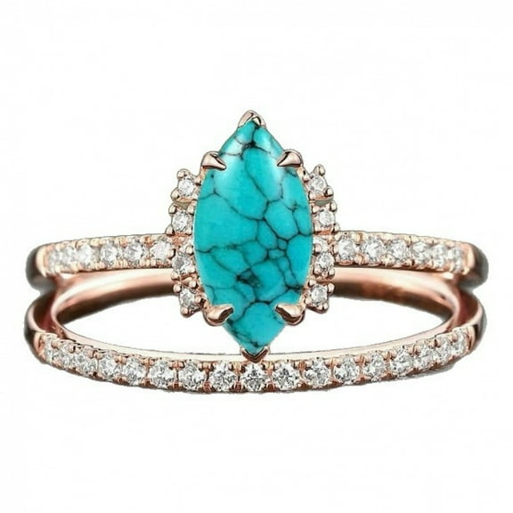 APIPEE 1 Pair 925 Sterling Silver Natural Turquoise Moonstone Rings for Women and Men Wedding Ring Vintage Elegant Jewelry With White Gift Box