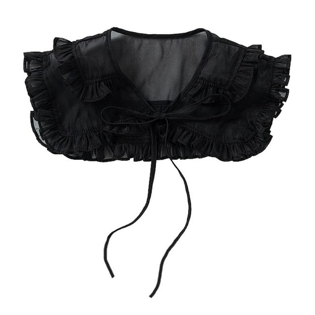 Fashion Chiffon False Collar Shawl Ruffle Dress Decor Accessories Black