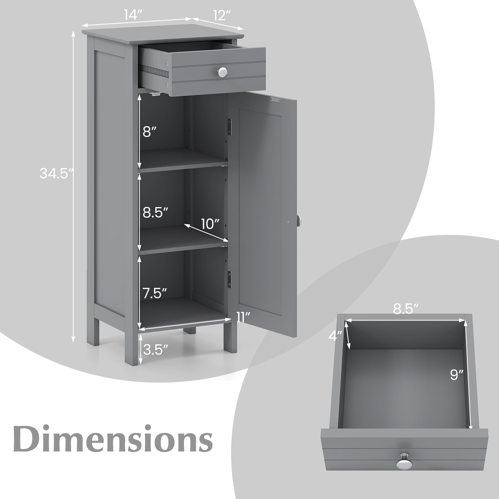 Giantex Floor Storage Cabinet, Multifunctional Freestanding Bathroom Storage Cabinet with Two Adjust Shelves, Ideal for Bathroom, Living Room or Bedroom (Grey)