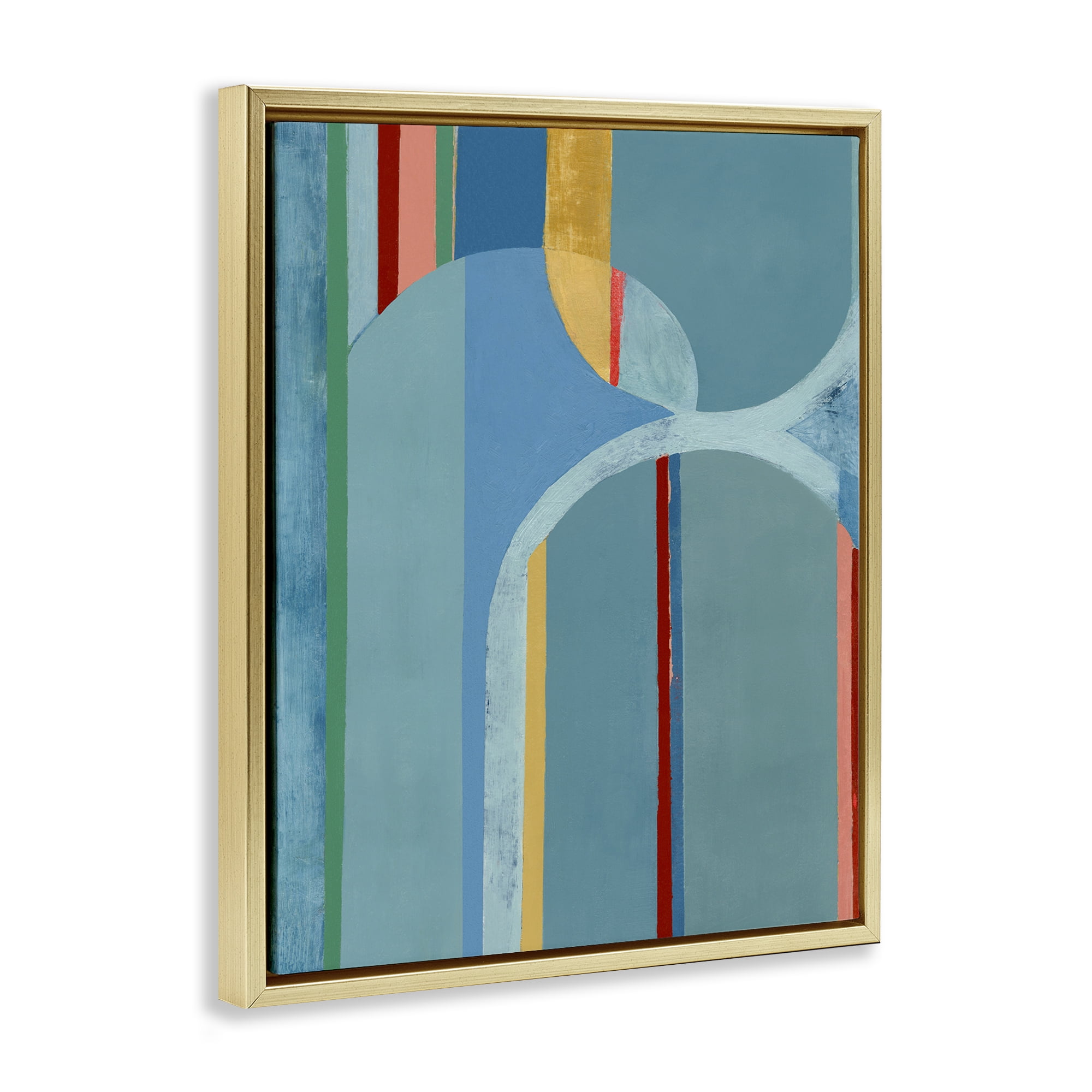 Stupell Industries Funky Blue Arches Abstract Painting Gold Floater Framed Canvas Art Print Wall Art, 17 x 21